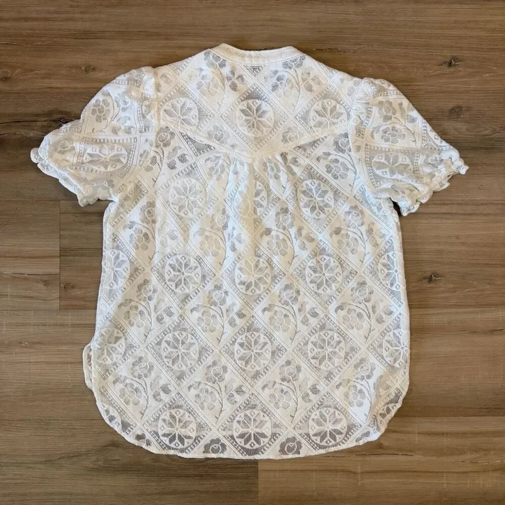 Anthropologie Pilcro The Aly Puff Sleeve Blouse In White Lace Size Small Coastal